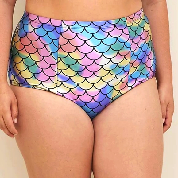 ❤️NWT VINTAGE TORRID SWIM BOTTOM BRIEF - MERMAID PRINT HIGH WAIST - STRAPPY BACK - Picture 10 of 13